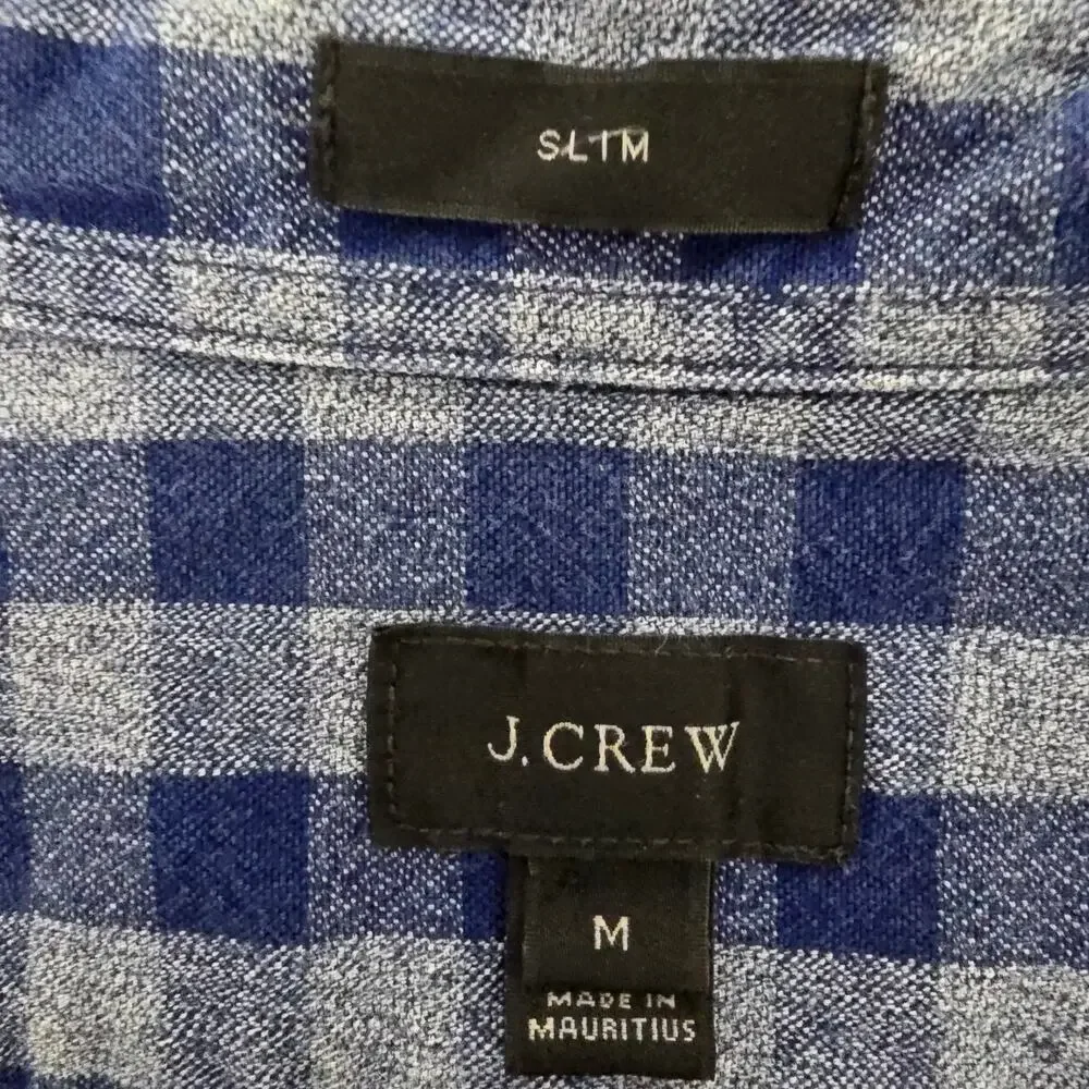 J. Crew Jaspe Cotton Shirt Blue Gray Gingham Slim Fit Long Sleeve Mens M A9329